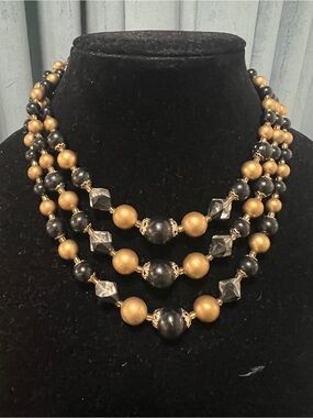 JAPAN Black and Gold Multi-Strand Beaded Necklace
